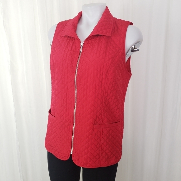 Chico's red quilted vest front zip collar pockets Size small - Picture 1 of 7